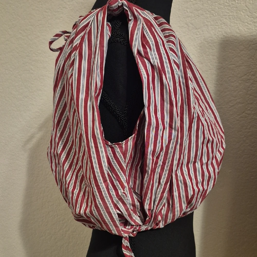 Zara Red and White Striped Off-Shoulder Crop Top - Picture 2 of 6